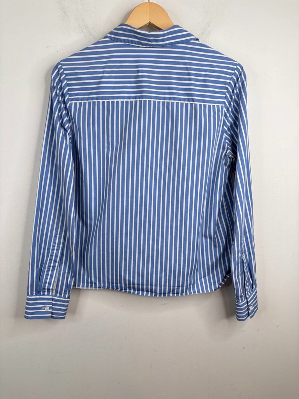 COS Striped Button Down Shirt 8 Blue White Boxy Slight Crop Oxford Minimalist - Picture 3 of 9